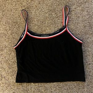 Black Tank Top with Red and White Straps Size S